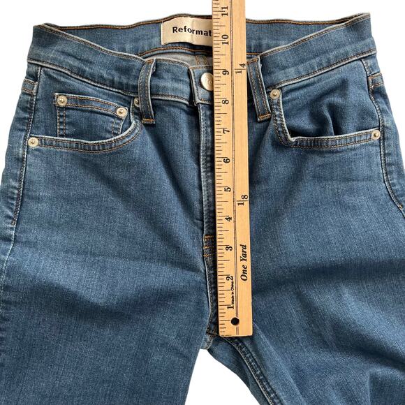 Reformation Flare Leg High Rise Cropped PJ Jeans in True Blue Wash Women Size 26 - Picture 12 of 16